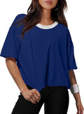 XIEERDUO Cotton Tshirts for Women Drop Shoulder Round Neck Oversized Crop Tops Workout Tops Tees