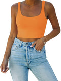REORIA Women’s Sexy Square Neck Double Lined Seamless Sleeveless Cropped Tank Yoga Crop Basic Tops