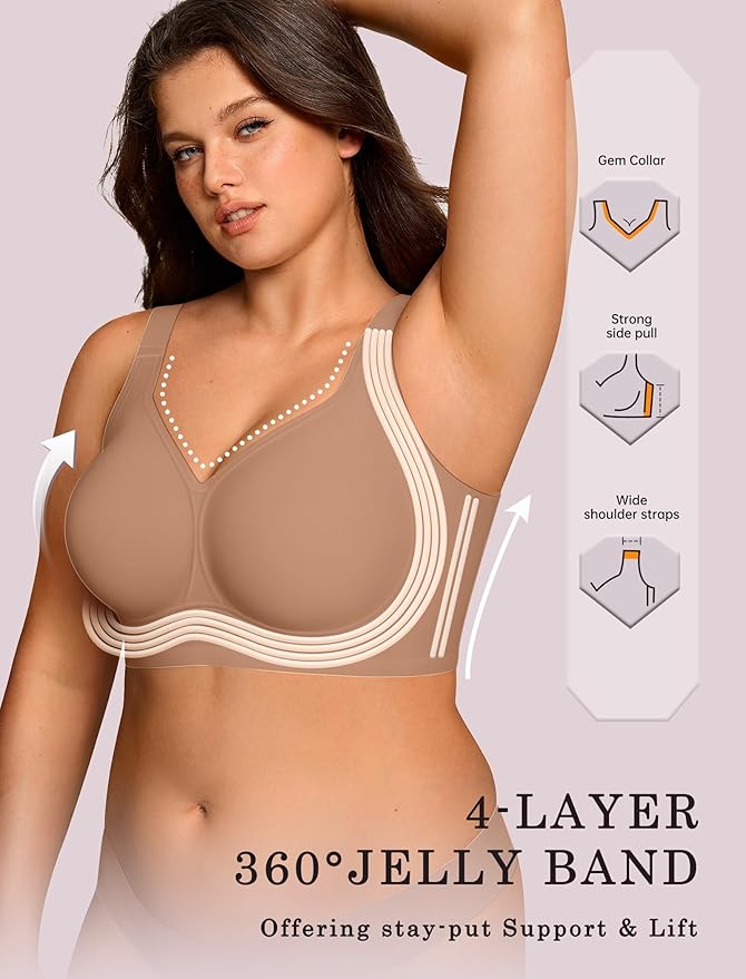 OEAK Womens Wireless Jelly Bra Plus Size Supportive Seamless Bras Full Coverage Push Up Comfortable No Underwire Tshirt Bras