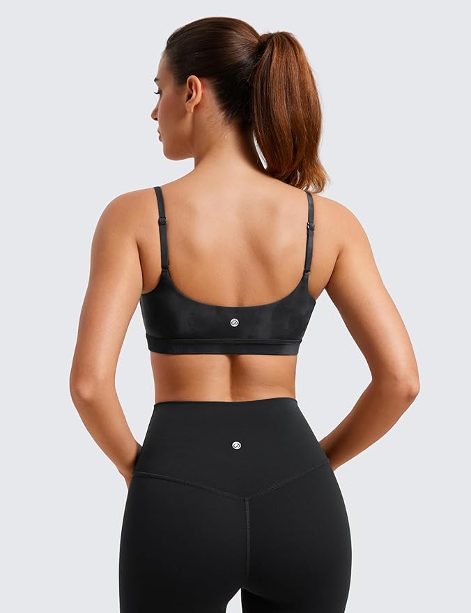 CRZ YOGA Butterluxe Adjustable Spaghetti Strap Sports Bras for Women - Scoop Neck Wireless Padded Yoga Workout Crop Top