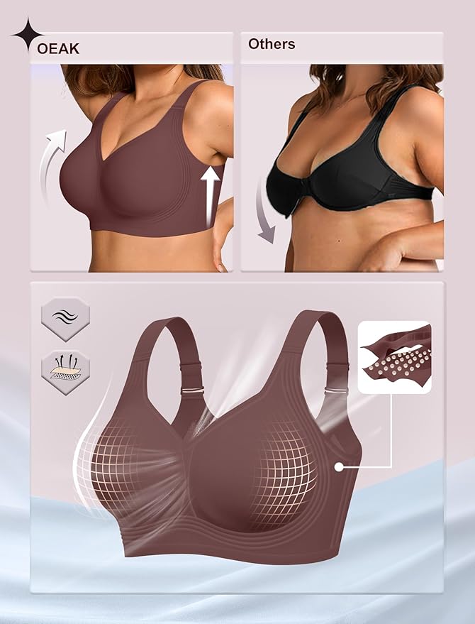 OEAK Womens Wireless Jelly Bra Plus Size Supportive Seamless Bras Full Coverage Push Up Comfortable No Underwire Tshirt Bras