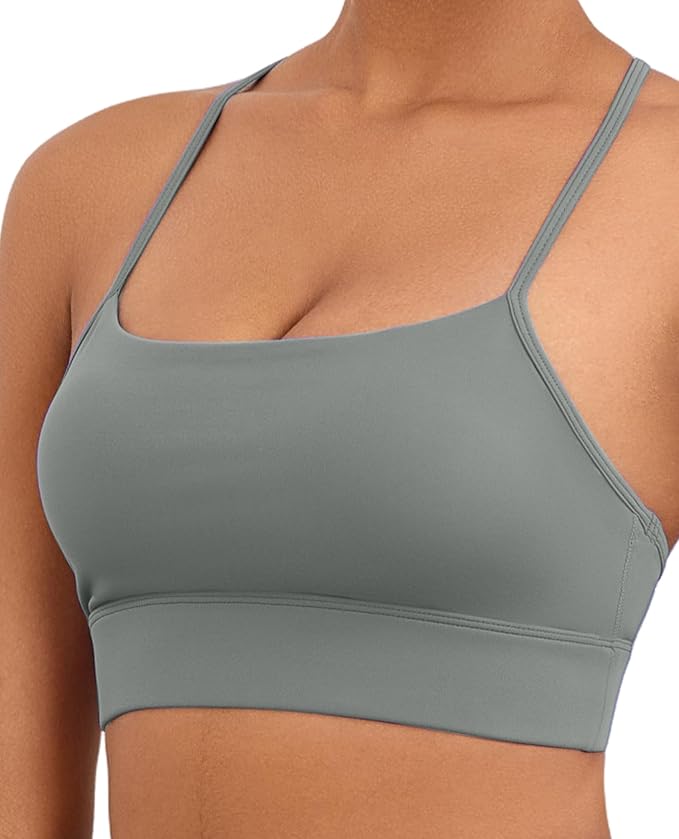 Womens Y-Back Sports Bra, Weightless Padded Yoga Bra, Spaghetti Strap Low Impact Gym Top for Workout & Daily Wear