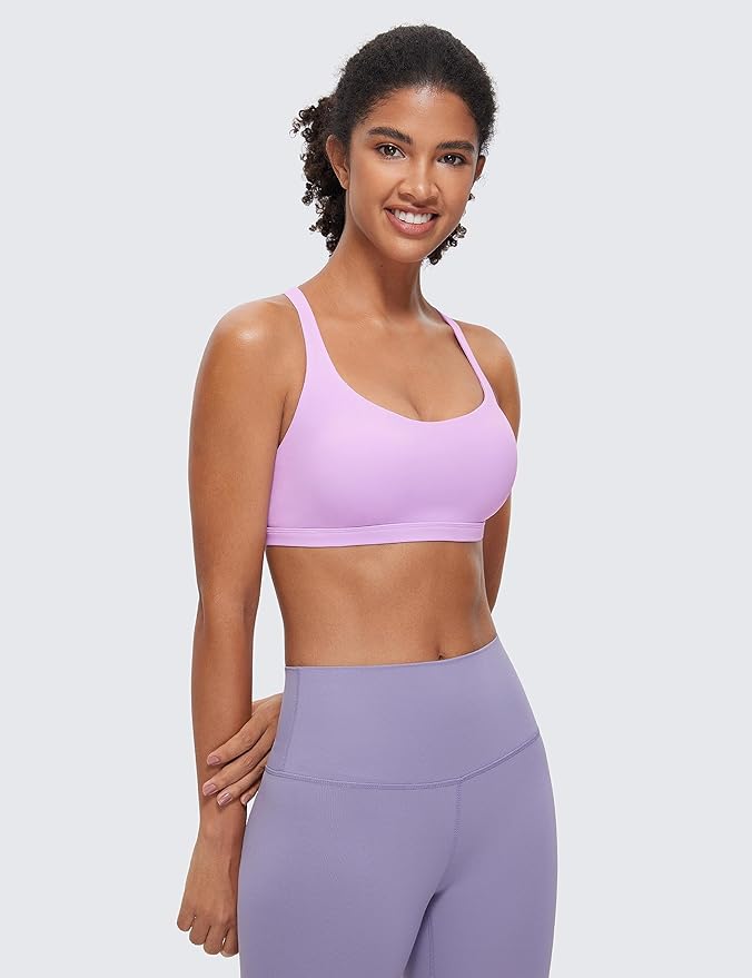CRZ YOGA Naked Feeling Strappy Sports Bras for Women - Criss Cross Back Wireless Padded Cami Yoga Workout Top