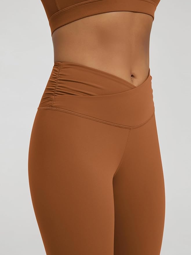 ODODOS Women's Cross Waist Yoga Leggings with Inner Pocket, 23"/25"/28" Gathered Crossover Workout Yoga Pants