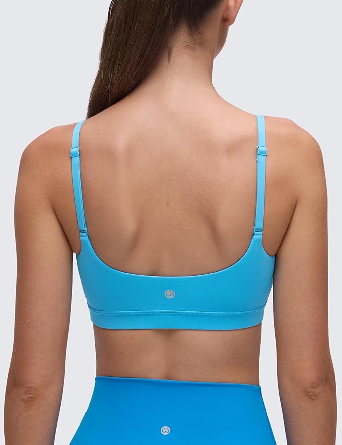 CRZ YOGA Butterluxe Adjustable Spaghetti Strap Sports Bras for Women - Scoop Neck Wireless Padded Yoga Workout Crop Top