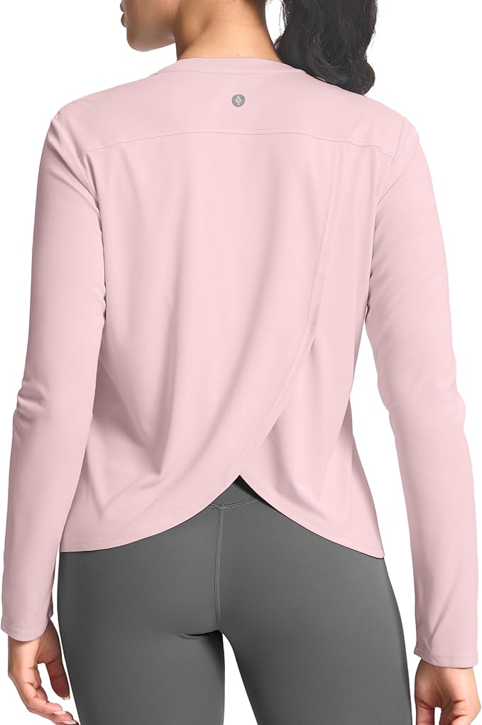 SANTINY Women's Lightweight Long Sleeve Workout Tops Split Back Gym Running Hiking Athletic Shirt Quick Dry UPF 50+ Sun Shirt