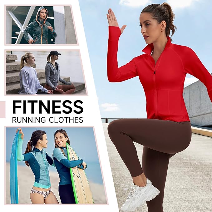 Women's Athletic Jackets Lightweight Sport Workout Jackets Zip Up Running Jackets with Thumb Holes for Gym Yoga