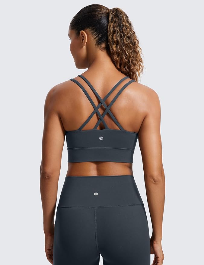 CRZ YOGA Softness Mold Butterluxe Strappy Longline Sports Bras for Women - Double Spaghetti Strap Workout Yoga Crop Top
