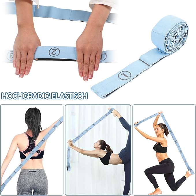 TIESOME Stretch Strap, Elastic Yoga Stretching Strap Multi-Loop for Physical Therapy Pilates Yoga Dance & Gymnastics Exercise and Flexible Pilates Stretch Band