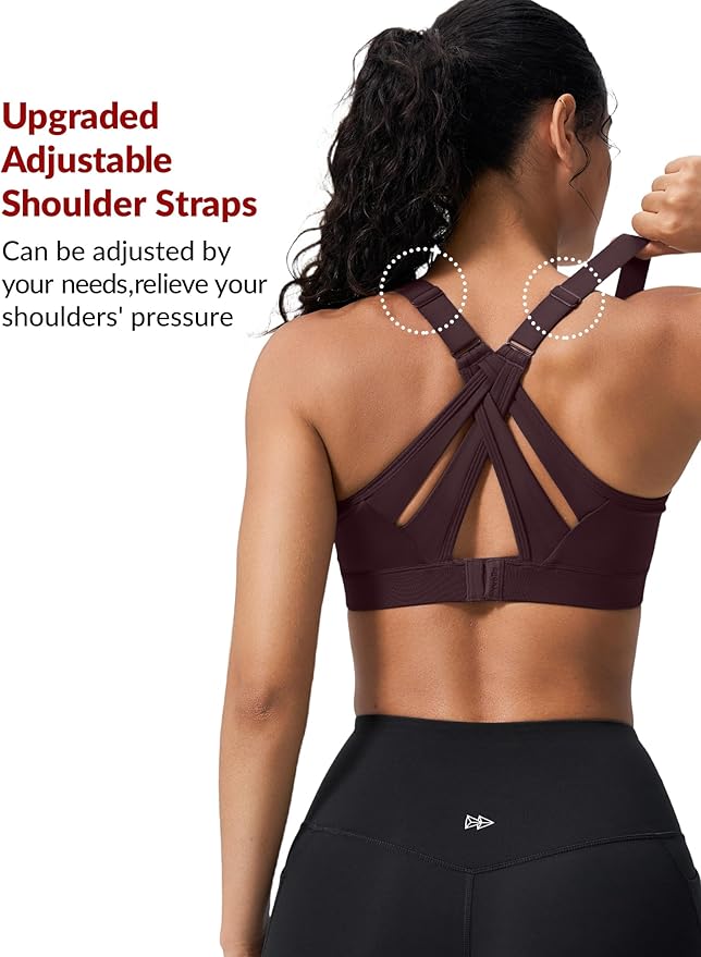 Yvette Sports Bra High Impact Adjustable Criss Cross Back, Full Support for Large Bust No Bounce