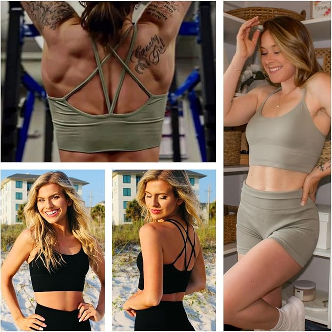 Sykooria 3 Pack Strappy Sports Bra for Women Sexy Crisscross for Yoga Running Athletic Gym Workout Fitness Tank Tops