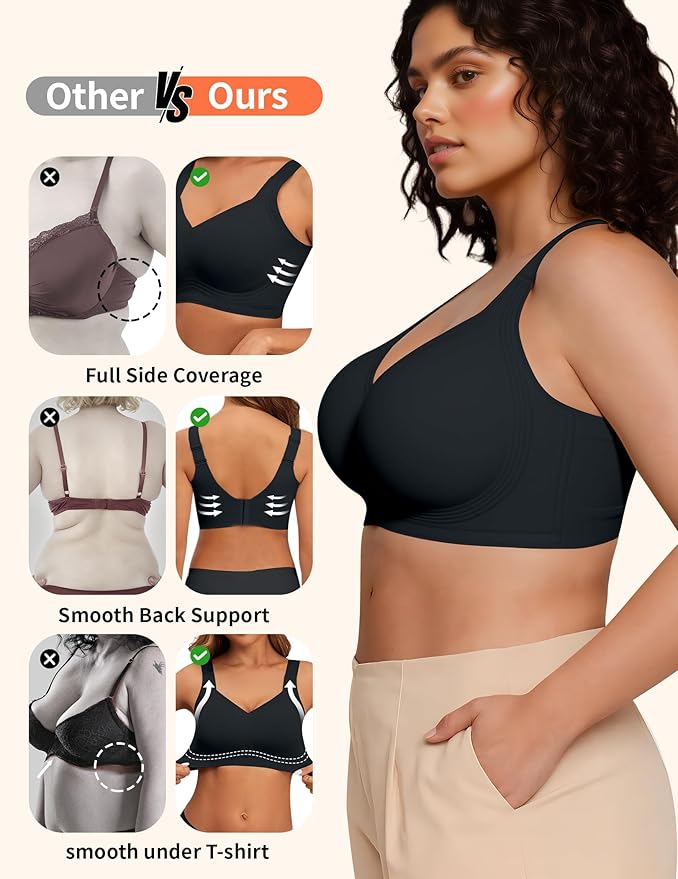 PoseFree Womens Seamless Wireless Supportive Bra Push Up Comfort Soft No Underwire Full Coverage T-Shirt Bra