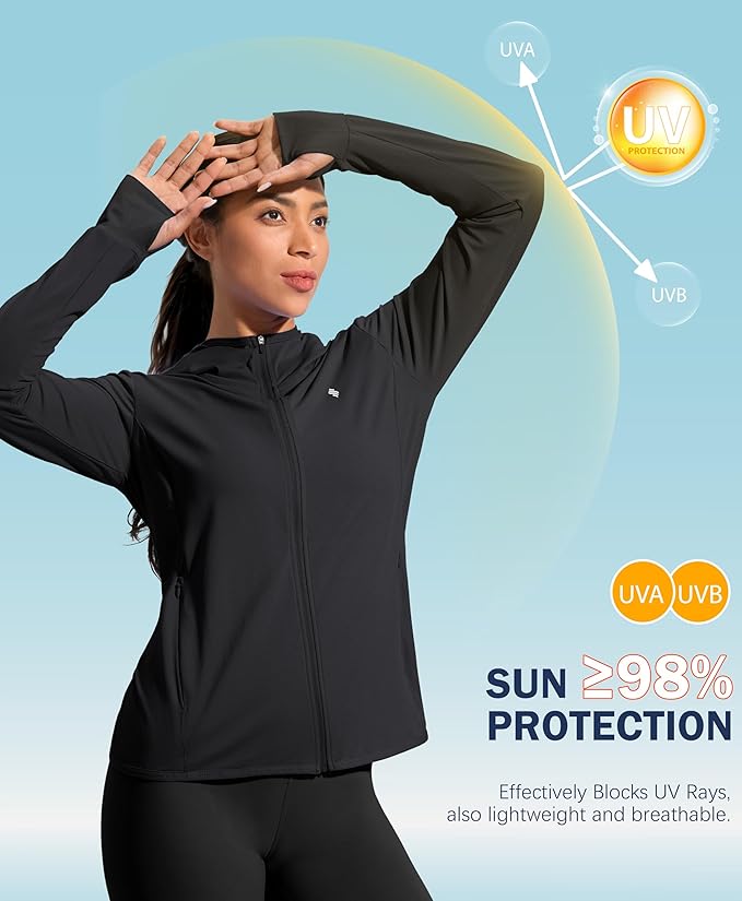 Soothfeel Women's UPF 50+ Sun Protection Hoodie Jacket Lightweight Long Sleeve Sun Shirt for Women with Pocket Hiking Outdoor