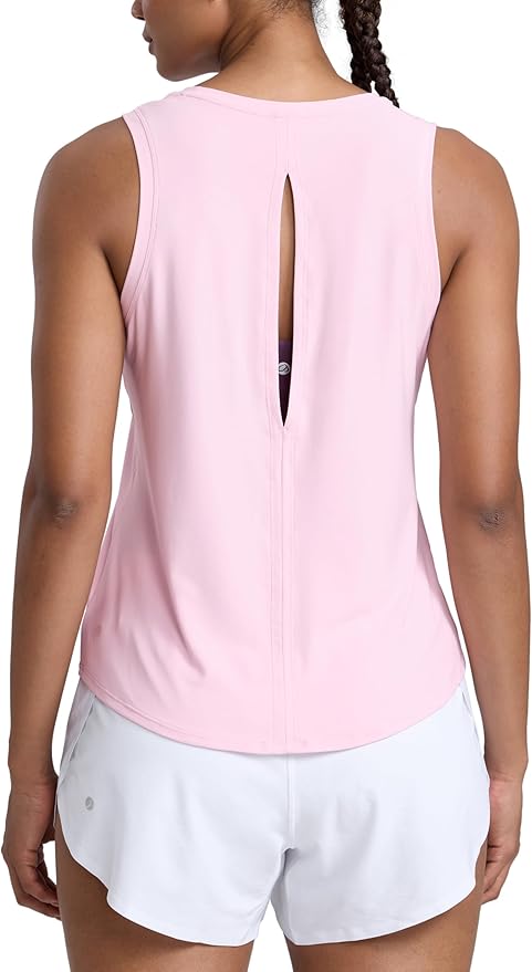 CRZ YOGA Cloudweight Open Back Workout Tops for Women Lightweight High Neck Athletic Gym Tank Soft Running Sleeveless Shirts