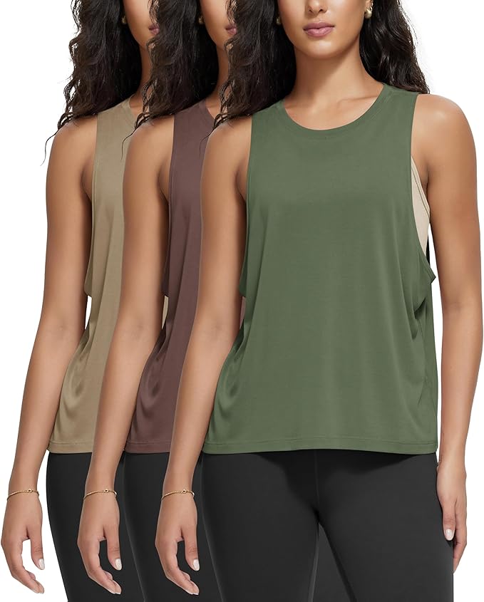ODODOS 3-Pack Loose Tank Tops for Women Sleeveless Gym Athletic Workout Tops Yoga Shirts