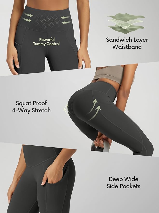 ODODOS Women's High Waisted Yoga Leggings with Pockets, Tummy Control Non See Through Workout Athletic Running Yoga Pants