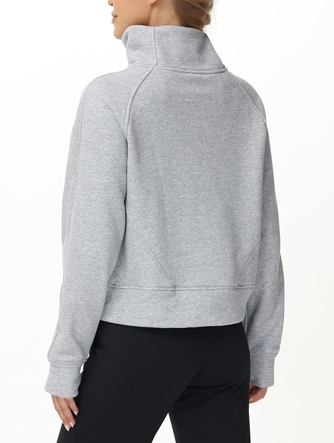 THE GYM PEOPLE Womens' Half Zip Pullover Fleece Stand Collar Crop Sweatshirt with Pockets Thumb Hole