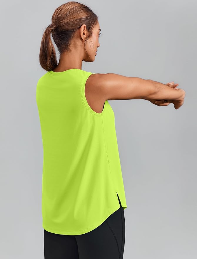 PINSPARK Workout Tops for Women Sleeveless Athletic Tank Tops UPF 50+ Running Tanks with Side Slits Loose Fit Gym Yoga Shirt