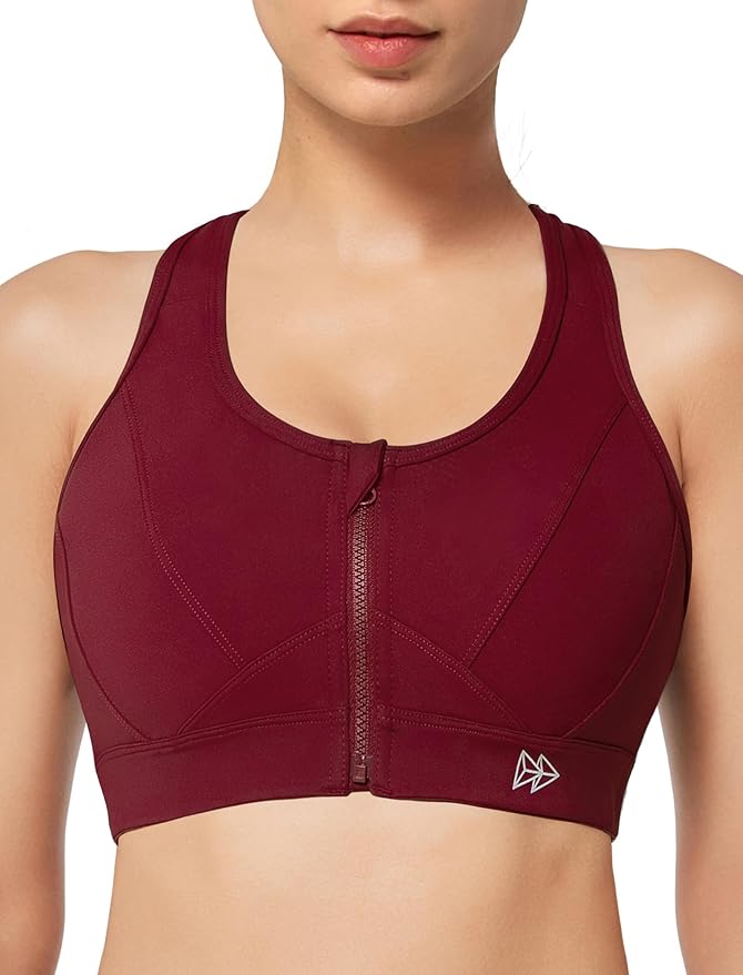 Yvette Zip Front Sports Bra - High Impact Sports Bras for Women Plus Size Workout Fitness Running