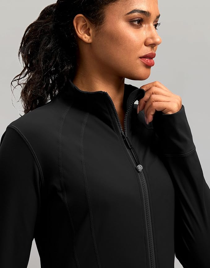 Women's Workout Jackets with 4 Pockets Zip Up Slim Fit Soft Fall Jacket for Yoga Running Athletic