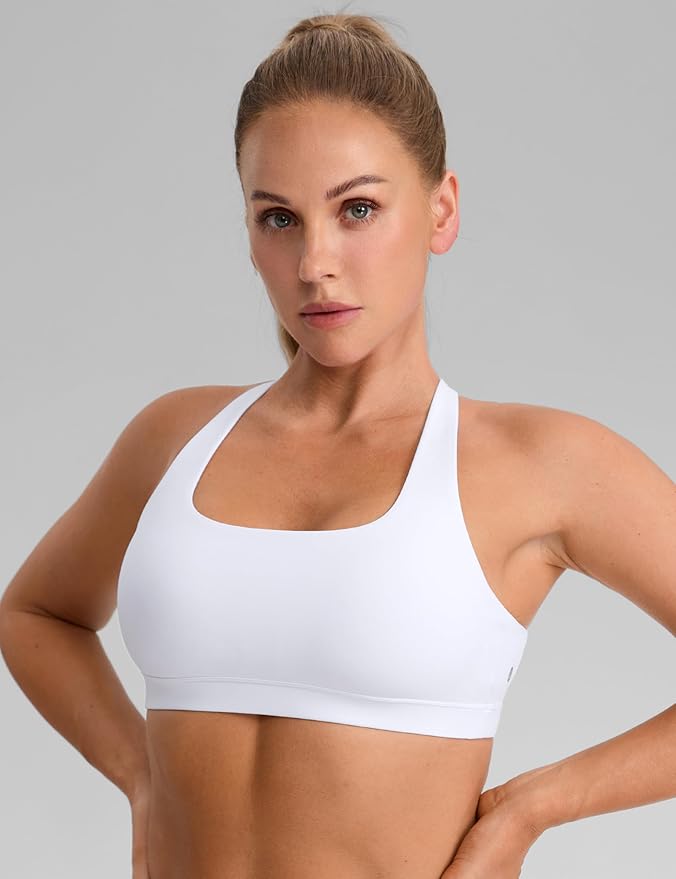CRZ YOGA Butterbreeze Square Neck Sports Bras for Women - Strappy Thin Straps Workout Traning Padded Gym Halter Cami Top