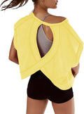 Kumufenc Women Short Sleeve Workout Shirts Open Back Tops Casual Yoga Y2k Athletic Gym Slouchy Crop Running Tees