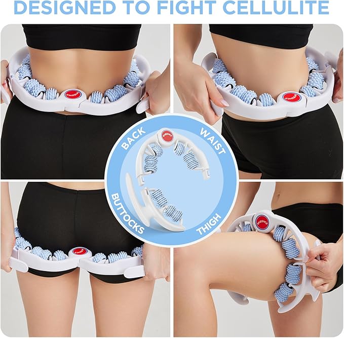 Cellulite Massage Tool - Lymphatic Drainage Massager - Muscle Roller, Deep Fascia Massage, Dimpled Skin Removal, Legs/Thighs/Buttocks, Anti-Cellulite Roller, Smooth Skin (14 Wheel - Blue)