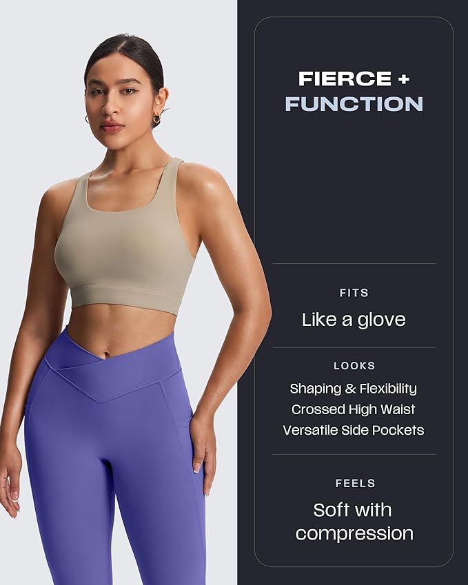 Aoxjox Women's Trinity High Waisted Yoga Pants with Pockets Cross-Waist Tummy Control Buttery Soft Workout Leggings 26"