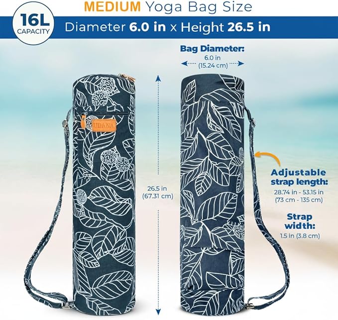 UDANA Yoga Mat Bag – Heavy Duty Canvas Carrier with 3 Pockets & Full Zip – Available in 3 Sizes (16L, 18L, 34L) - Multiple Colors