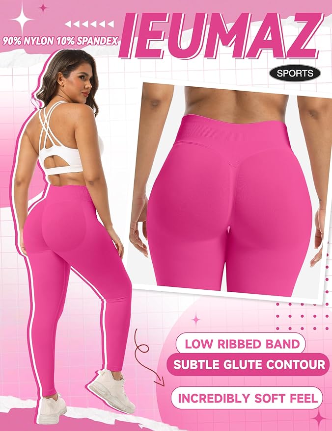 Ieumaz Scrunch Butt Lifting Leggings for Women Gym Seamless Workout Leggings Mid Low Waist Tummy Control Yoga Pants