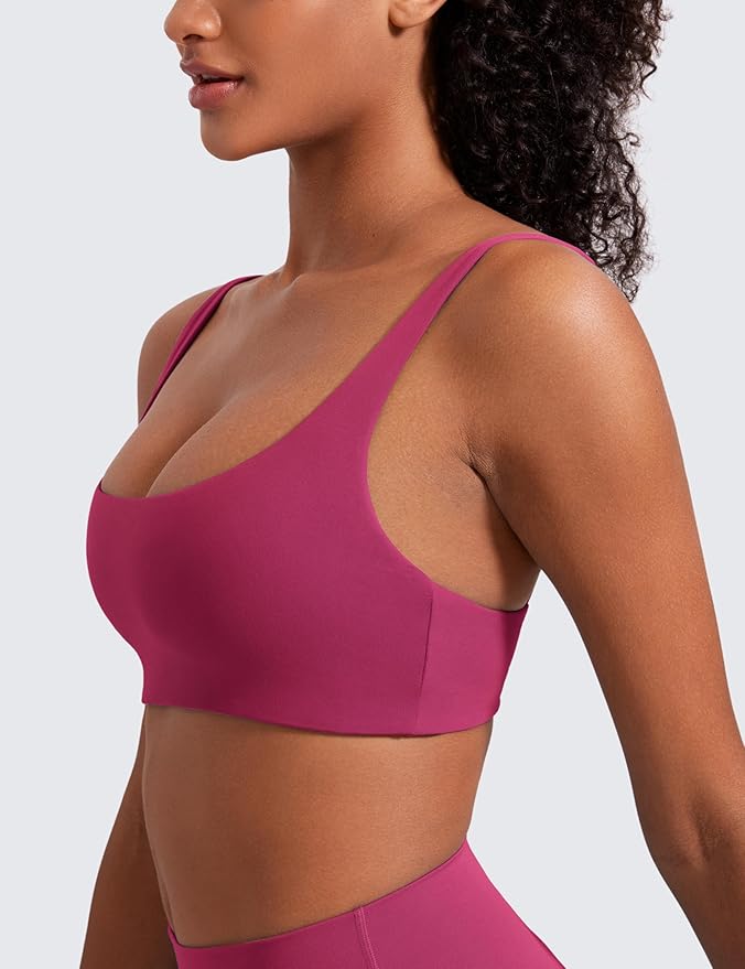 CRZ YOGA Butterluxe Square Neck Spaghetti Strap Sports Bras for Women - Low Coverage Yoga Wireless Padded Cami Crop Top
