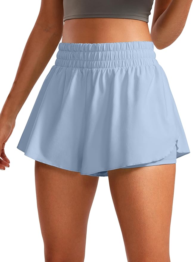 CRZ YOGA 2 in 1 Split Flowy Running Shorts for Women 3" - High Waisted Quick Dry Skirts for Tennis Workout Athletic Lounge