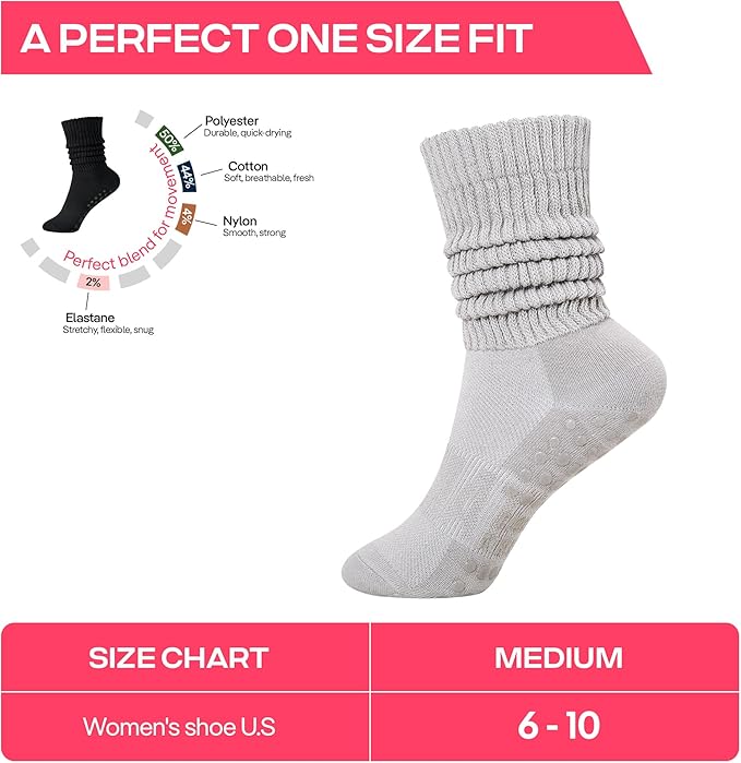 CoolMate Pilates Socks with Grips for Women, Yoga Socks, Crew Non Slip Women for Barre, Pilates Gifts for Women