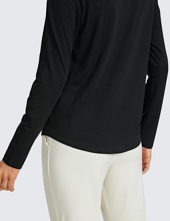 CRZ YOGA Pima Cotton Crewneck Long Sleeve Shirts for Women - Workout Athletic Yoga Casual Tops Soft Plain T-Shirt
