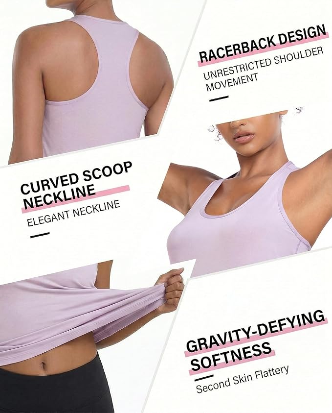 6 or 5 Pack Workout Tank Tops for Women, Athletic Racerback Sports Tank Tops, Compression Sleeveless Dry Fit Shirts