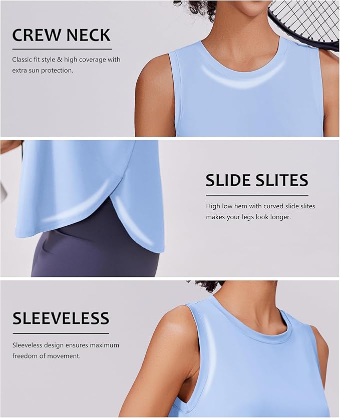 PINSPARK Workout Tank Tops Woman UPF 50+ Yoga Tanks Quick Dry Sleeveless Gym Shirts with Side Slits Loose Fit Athletic Top