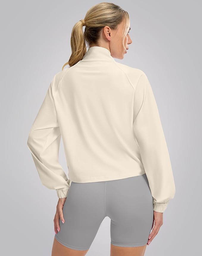 Soothfeel Women's Athletic workout Jacket Lightweight UPF 50+ Long Sleeve Sun Protection Shirts Zip Up Cropped Hiking Tops