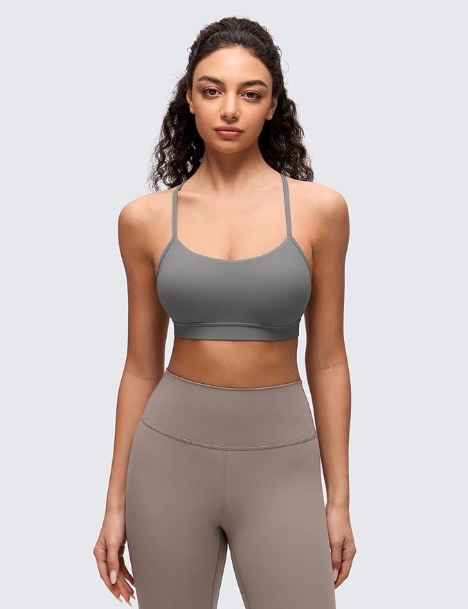CRZ YOGA Butterluxe Y Back Sports Bras for Women - Padded Racerback Low Impact Spaghetti Thin Strap Workout Yoga Top