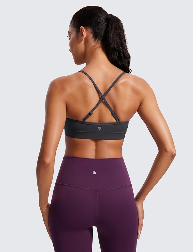 CRZ YOGA Butterluxe V-Neck Sports Bras for Women - Adjustable Thin Straps Padded Yoga Top Basic Wireless Camisole