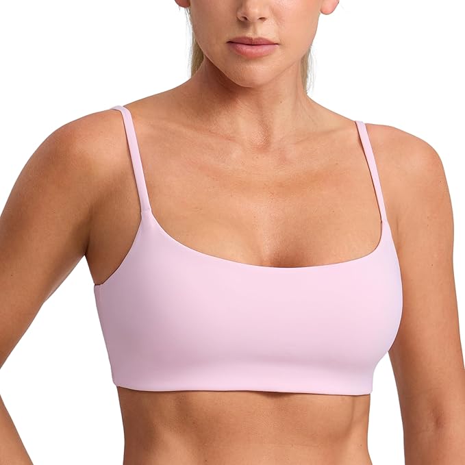 CRZ YOGA Butterbreeze Scoop Neck Sports Bras for Women - Spaghetti Straps Wireless Workout Padded Gym Cami Top