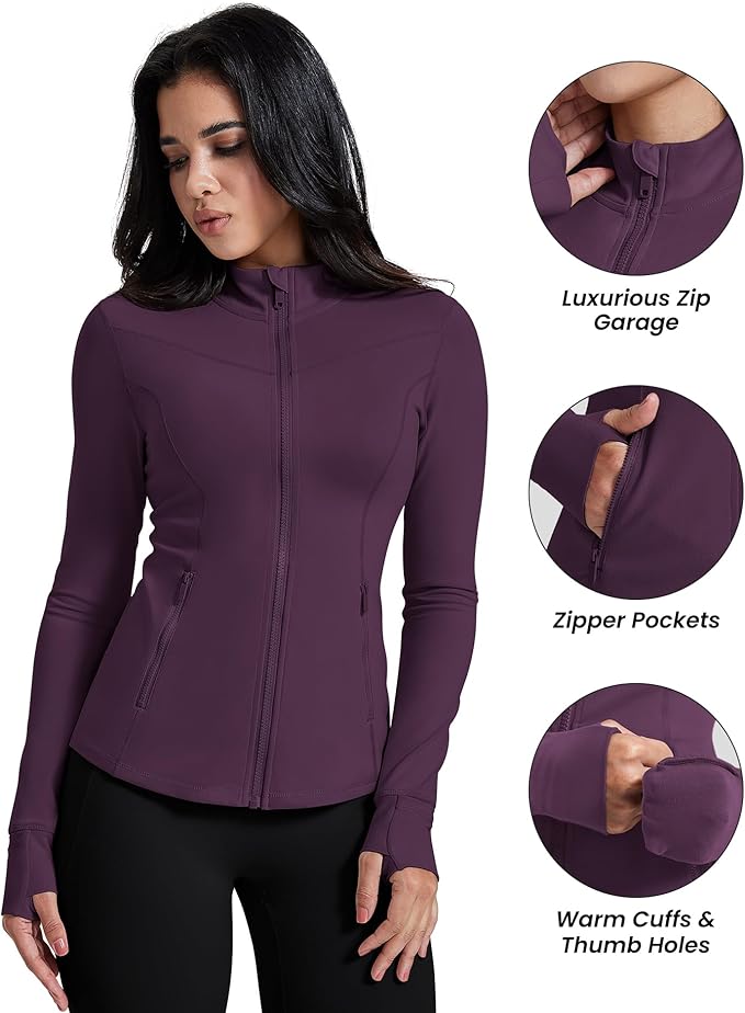 AVGO Womens Running Jackets Lightweight Slim Fit Workout Jacket Zip Up Athletic Track Gym Tops with Pockets & Thumb holes