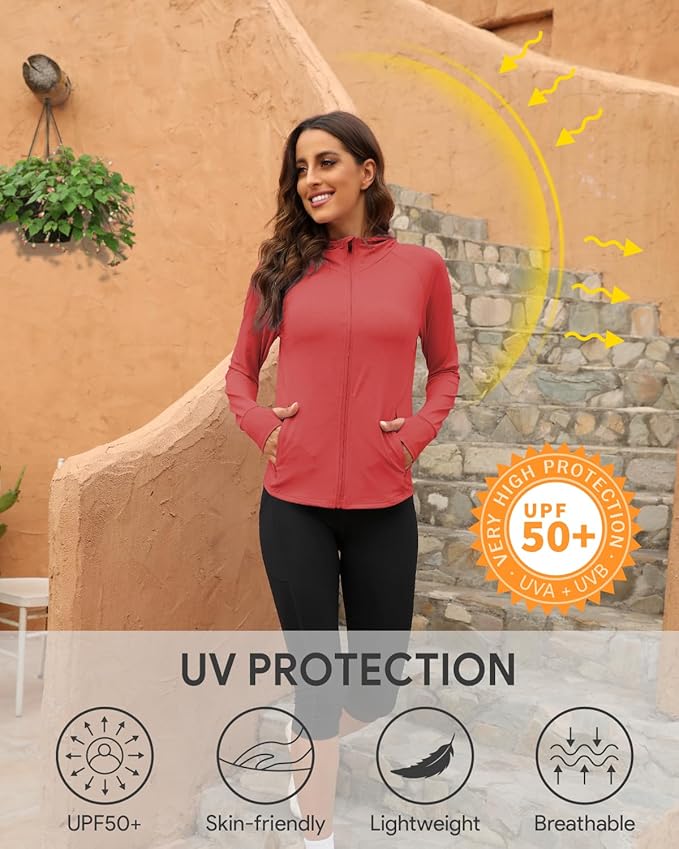 We1Fit Women's UPF 50+ Sun Protection Jacket Hoodie Sun Shirts Hiking Running Athletic Shirt