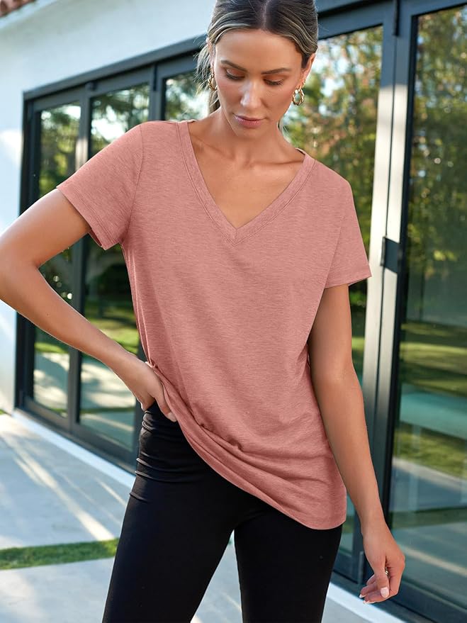 AUTOMET T-Shirts Short Sleeve V Neck Tees Tops for Women Fashion Trendy Lightweight Soft Casual Summer Outfits Clothes 2026