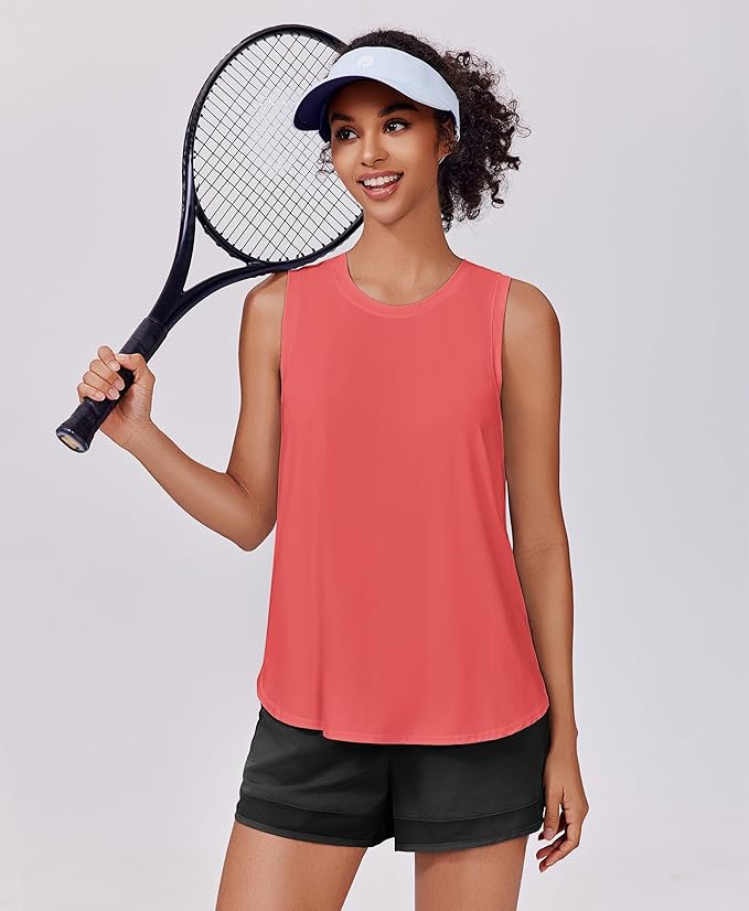 PINSPARK Workout Tank Tops Woman UPF 50+ Yoga Tanks Quick Dry Sleeveless Gym Shirts with Side Slits Loose Fit Athletic Top
