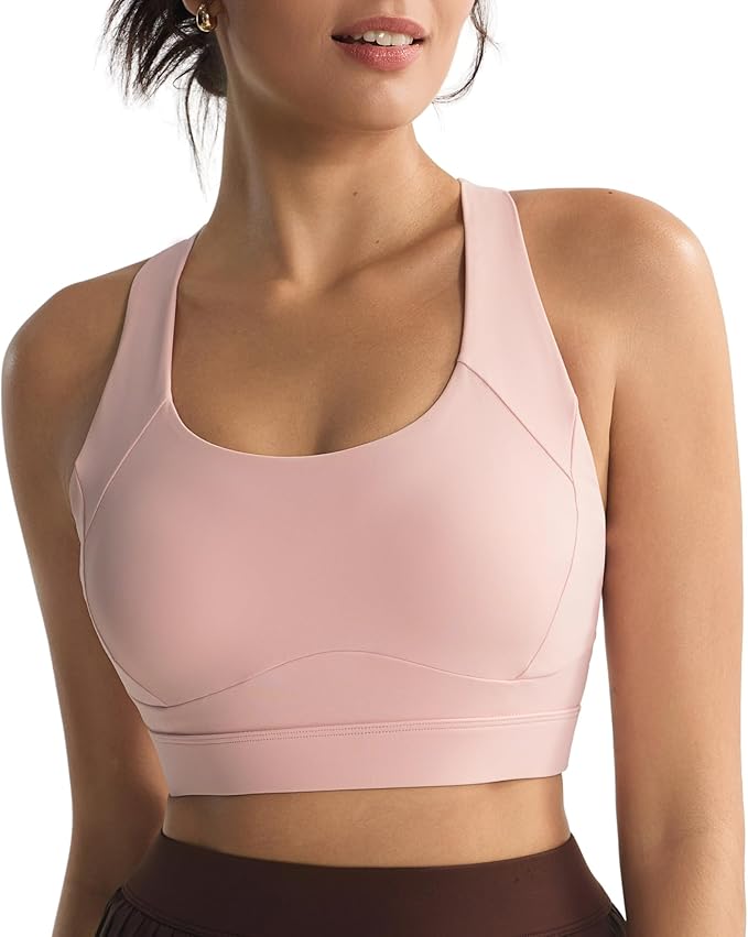 RUNNING GIRL Sports Bras for Women High Support,Racerback High Impact Grey Sports Bra Moulded Cup Workout Bra Push up