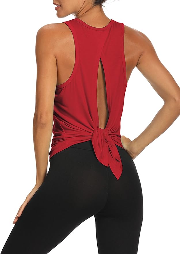 Bestisun Workout Tank Tops Open Back Yoga Exercise Shirts Tie Back Athletic Clothes for Women