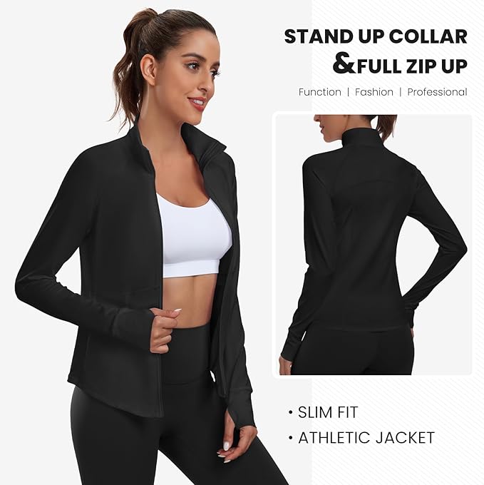 Women's Athletic Jackets Lightweight Sport Workout Jackets Zip Up Running Jackets with Thumb Holes for Gym Yoga