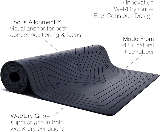 agoy PRO+ WARRIOR - Premium Non-Slip Yoga Mat – Eco-Conscious Design - PU Mat With Wet/Dry Grip+ - Focus Alignment - Lazer-Etched Technology - A Portable Standard Size Mat for All Styles of Yoga