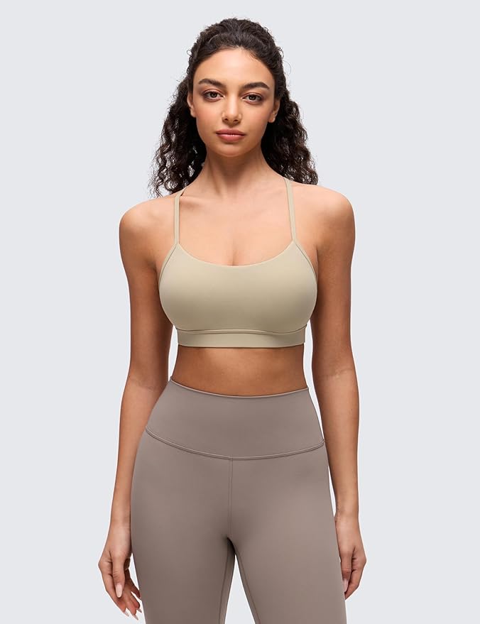 CRZ YOGA Butterluxe Y Back Sports Bras for Women - Padded Racerback Low Impact Spaghetti Thin Strap Workout Yoga Top