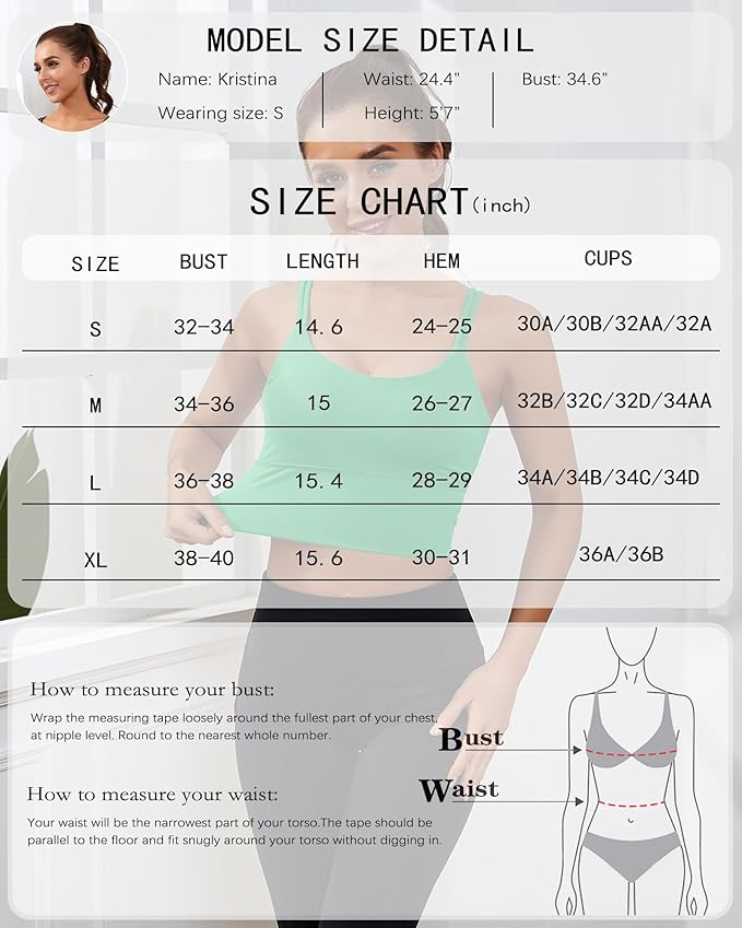 Everrysea Sports Bras for Women High Support Longline Workout Tank Tops Built in Bra Strappy Yoga Padded Crop Top